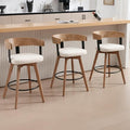 DUOMAY Swivel Bar Stools Set of 3, 26" Counter Height Bar Stool with Footrest Modern Wood Barstools with Linen Upholstered Seat Counter Stools for Kitchen Island Home Bar, White