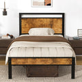Z-hom Upgraded Twin Bed Frames, Heavy Duty Metal Sturdy Bed Frame Twin Size with Modern Wood Headboard & Footboard, Stable Platform Bed Furniture Bed Storage, No Noise, No Box Springs, Vintage Brown
