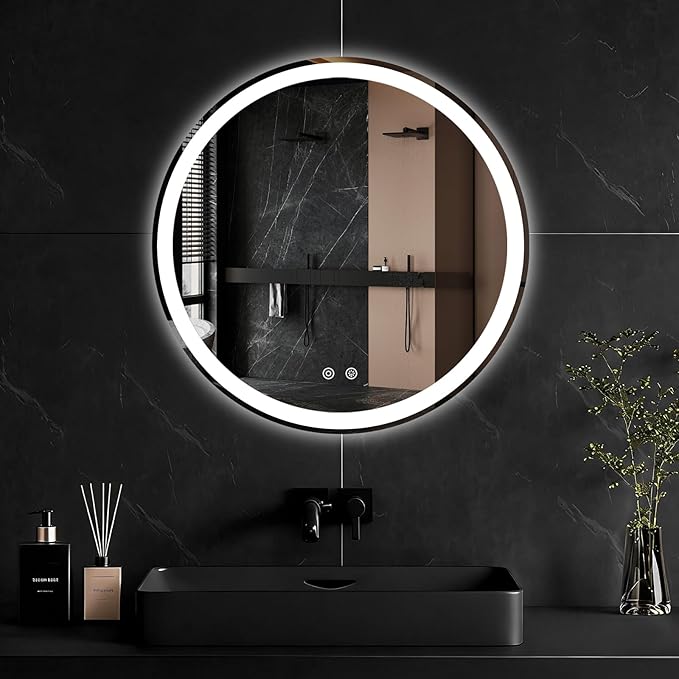 NEWBULIG 24 Inch Round LED Bathroom Wall Mirror with Lights, Light up Vanity Bathroom Mirror for Over Sink, Anti-Fog and Dimmable, Front Light and Backlit, Memory Function, Shatter-Proof, White