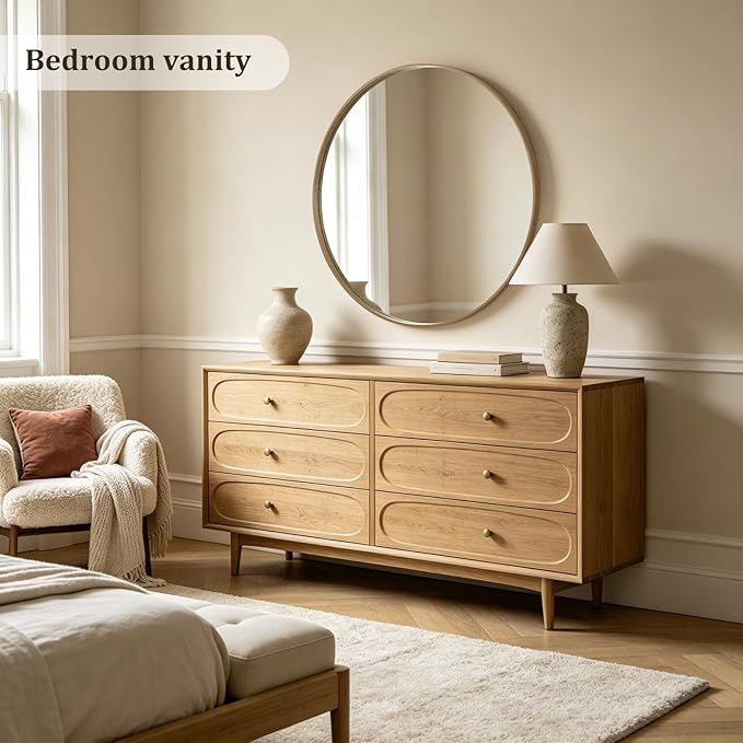 WallBeyond Round Wood Mirror, 40-" Round Modern Decoration Large Circle Wall Mirror for Bathroom Living Room Bedroom Entryway, Honey