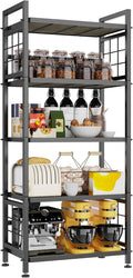 GIOTORENT 5-Tier Kitchen Storage with Wooden Boards, Heavy Duty Storage Shelves & Bookshelf, Adjustable Metal Shelving Unit for Garage Kitchen Bathroom Laundry Organizer, 750LB Capacity, Black