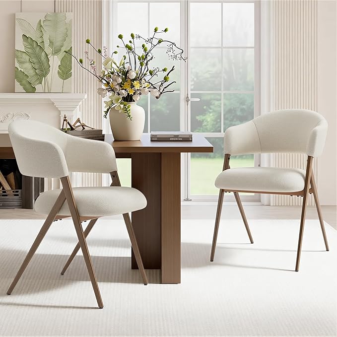 COLAMY Dining Chairs Set of 2, Mid Century Modern Dining Room Kitchen Dinner Chairs with Iron Legs, Open Back and Padded Seat, for Living Room/Bedroom/Restaurant/Cafe, Beige