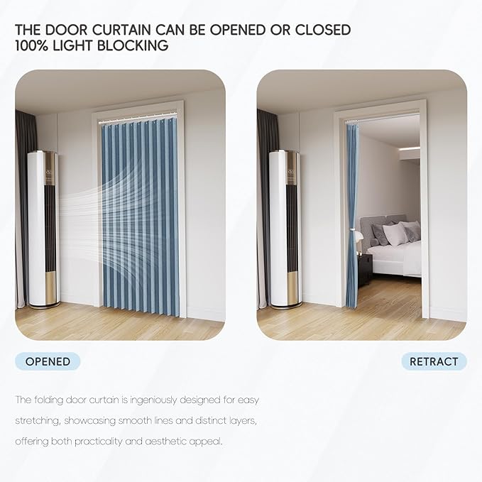 Jilron 100% Blackout Fabric Folding Door Curtain with Magnetic Closure - Accordion Style for Sliding Doors, Closets,Wardrobe and Temporary Door Solutions Doorway Curtains（W42 x L78, Blue 1 Panel）