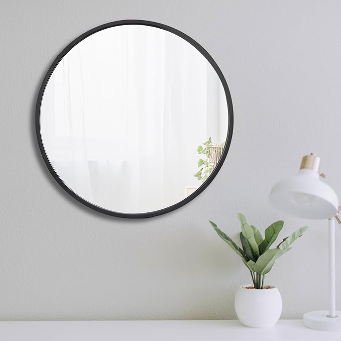 Smartxchoices 18 Inch Black Round Mirror, Stylish Wall Mounted Metal Frame Circle Mirror for Bathrooms, Washrooms, Living Rooms, Vanity Décor, Entryway