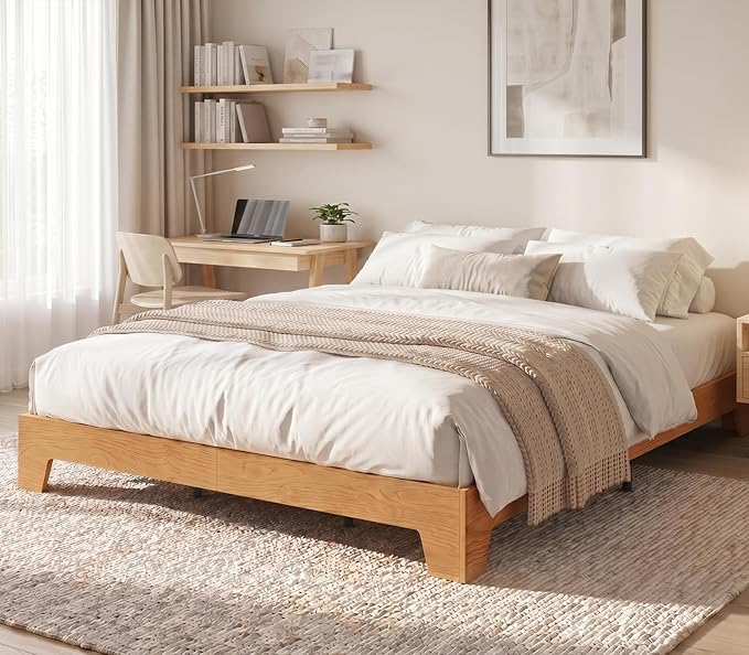GarveeHome King Size Platform Bed Frame, Minimalist Wood Bed Frame No Headboard Needed, Sturdy Low Profile Bed with Natural Wood Grain, Noise-Free & Easy Assembly