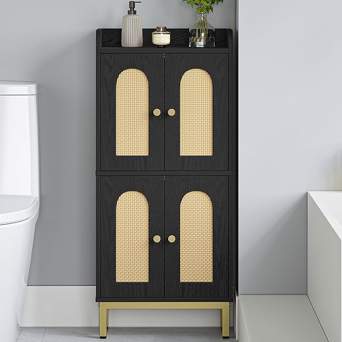 Hzuaneri Bathroom Cabinet, Small Storage Cabinet with 4 Doors, Bathroom Organizers and Storage Cabinets with Adjustable Feet, Cabinets Freestanding for Living Room, Kitchen, 7.1"D x 14.6"W x 32.7"H