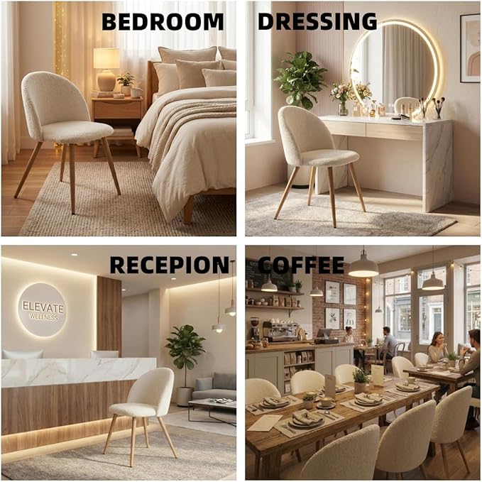 Homy Casa Dining Chairs Set of 4 Farbic Accent Kitchen Chairs Set Scandinavian Style Side Chair Set for Living Dining Room Lounge, Metal Legs and Soft Seats, Beige 4PCS