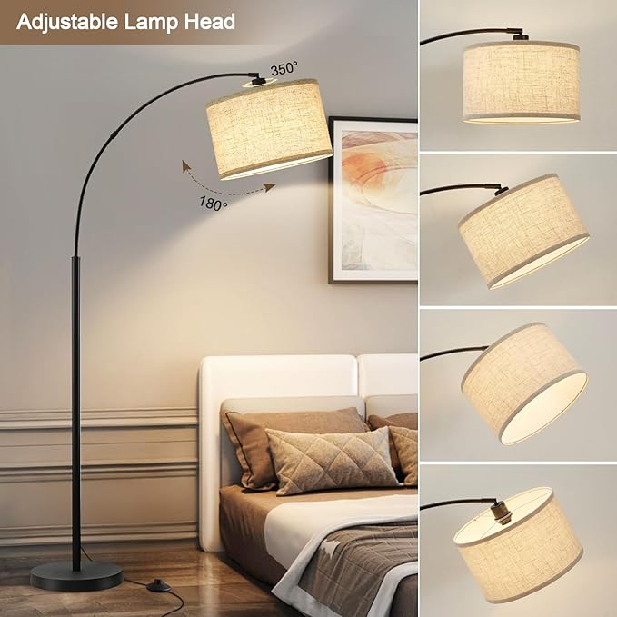 71" Arc Floor Lamps for Living Room, Standing Lamp with Adjustable Head, Tall Pole Lamp with Foot Switch, Arched Reading Light for Bedroom, Office, 9W Adjustable Color Temperatures Bulb Included