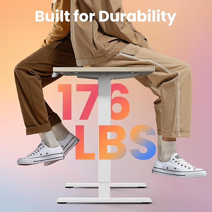 HUANUO 43 x 24 inch Electric Standing Desk Adjustable Height, 4 Memory Height Settings, Sit Stand Up Desk for Home Office & Computer Workstation, Light Walnut