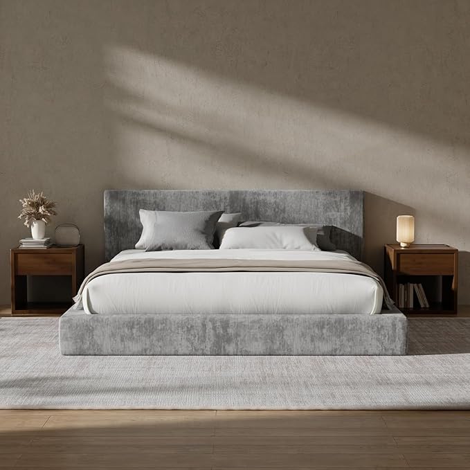 RECCI AirFrame Full Size Bed Frame with Headboard, Cloud Upholstered Platform Bed Frame, 5 Inch Foam Cushioned, No Box Spring, Easy Assembly (Moon Grey)