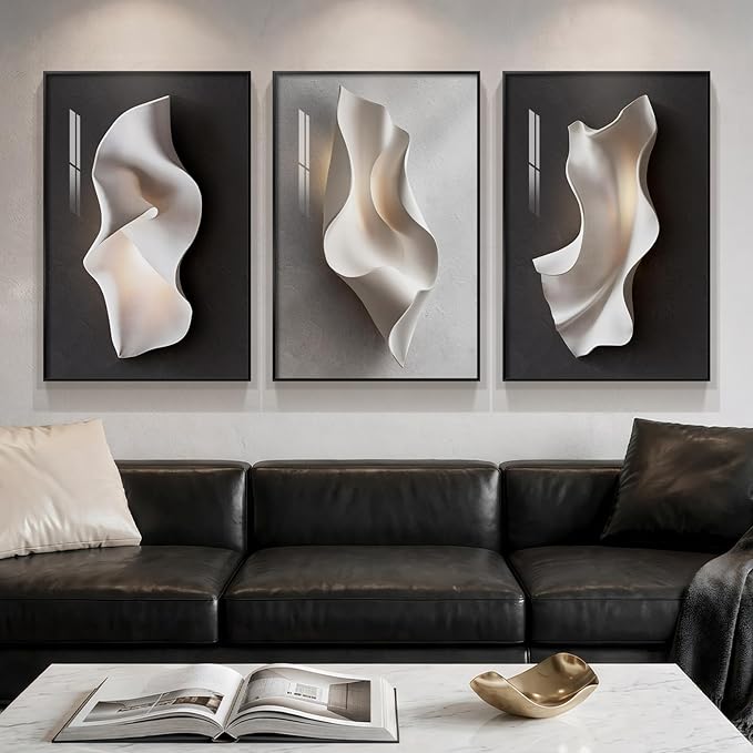 3 Piece Framed Black and White Abstract Wall Art for Living Room, Contemporary Modern Bright Style Prints Paintings, Minimalist Luxury Artwork Decor for Bedroom Dining Room Hallway 20x30 Inch