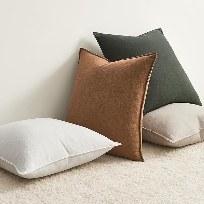 Linen Soild Decorative Throw Lumbar Pillow Covers Soft Accent Farmhouse Gold Olive Pack of 4 Cushion Case 12 x 20 Inch Rectangle Pillowcase for Couch Bedroom and Living Room Home Decor