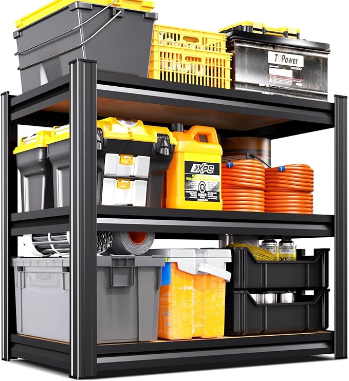 Garage Shelving,3 Tier Garage Storage Shelves,Adjustable Heavy Duty Metal Shelving Units and Storage Large Rack,Utility Steel Shelf For Shop Warehouse Industrial Pantry Basement Organizers 33"x35"x16"