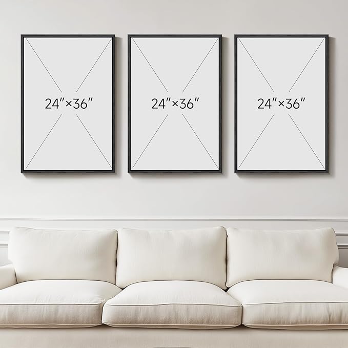 Large Framed Neutral Abstract Wall Art for Living Room, 3 Piece Modern Canvas Prints Paintings Artwork for Walls, Oversized Beige Gold Pictures for Hallway Dining Bedroom Office Wall Decor 24x36 In