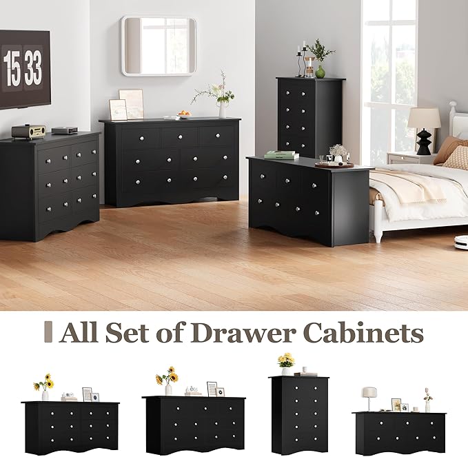 Furmax Dresser for Bedroom, 5 Wood Dresser, Chest of Drawers, for TV up to 65 inch, TV Stand Storage Chest of Drawers for Hallway Entryway (Black)