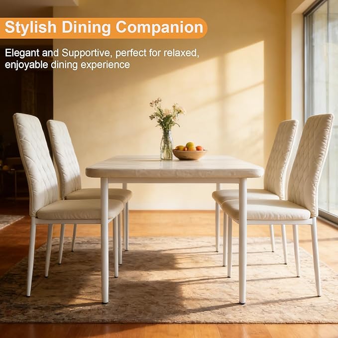 Dining Chairs Set of 2, Velvet Comfortable Seats, Mid-Century Modern Living Room Chairs, Upholstered Kitchen Chairs with Mental Legs and Padded Seat for Bedroom Office Easy Assembly, White