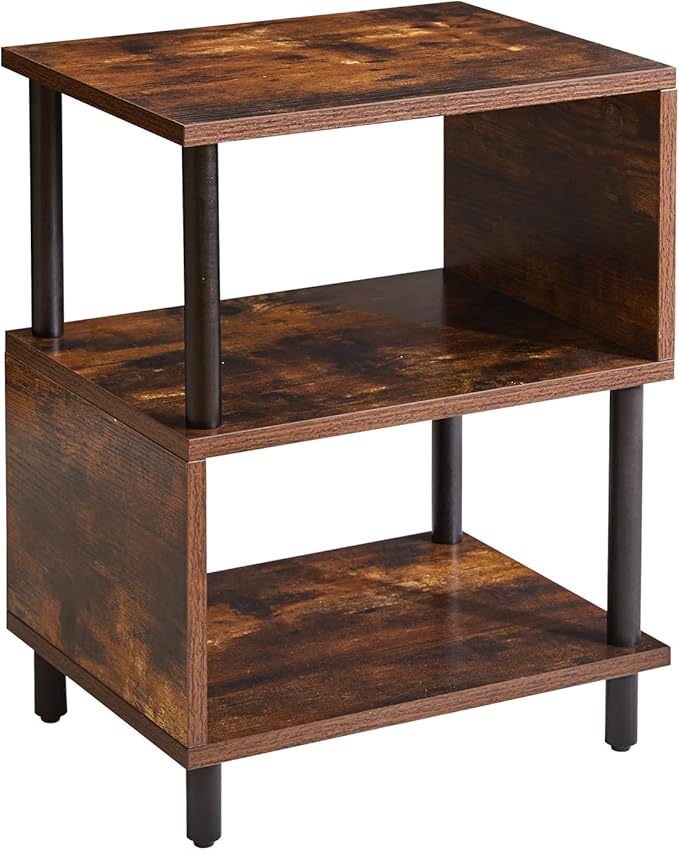 Aibiju Side Table for Bedroom, End Table Small, Mid-Century Modern Nightstand with Open Storage Shelf, Small Table Rustic Brown/Black YD-TM152H