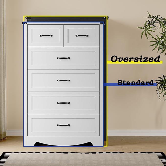 BORNOON Tall 6-Drawer Dresser for Bedroom, Modern Wooden Chest of Drawers with Metal Handles, Anti-Tipping Design, Sturdy and Stable Storage Organizer for Living Room, Entryway, Home Office, Standard
