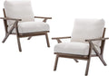 chairus Mid-Century Modern White Linen Accent Chairs Set of 2, Comfy Upholstered Lounge Armchairs with Removable Cushions & Solid Wood Frame, Fabric Reading Chairs for Living Room Bedroom Office