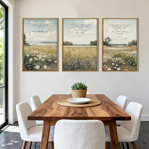 Anyzal Extra Large Framed Christian Wall Art 24x36 Inch Easter Bible Verse Canvas Artwork Scripture Wildflower Landscape Wall Decor for Living Room Bedroom Dining Room Set of 3