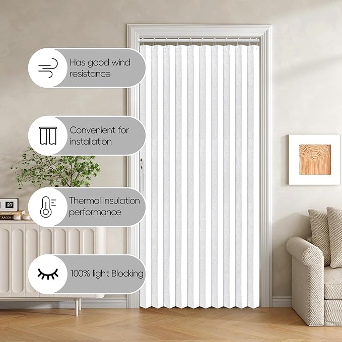 Jilron 100% Blackout Fabric Folding Door Curtain with Magnetic Closure - Accordion Style for Sliding Doors, Closets,Wardrobe and Temporary Door Solutions Doorway Curtains（W42 x L78, White，1 Panel）