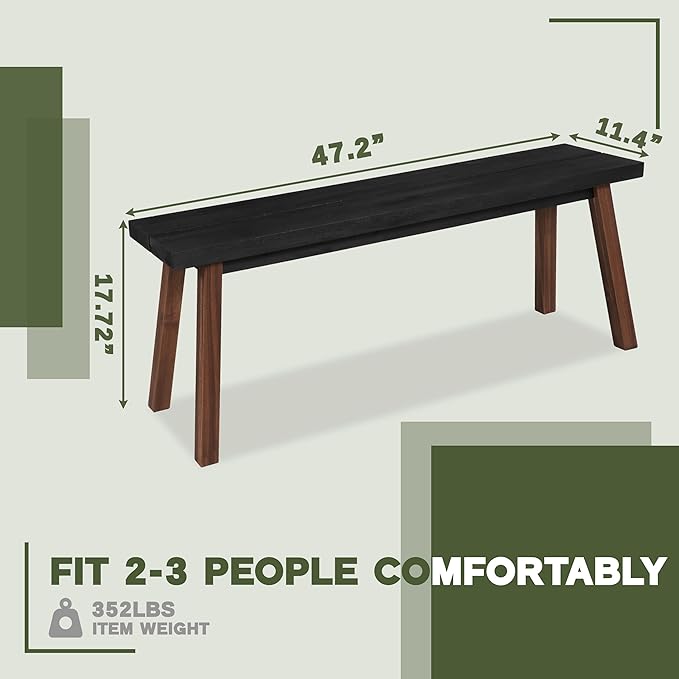 VICTORY RELAX Solid Wood Bench - Minimalist Design, Acacia Wood Construction, Black Mix Brown Color, Versatile for Entryway, Living Room, Bedroom & Outdoors, Easy Assembly & Weather-Resistant