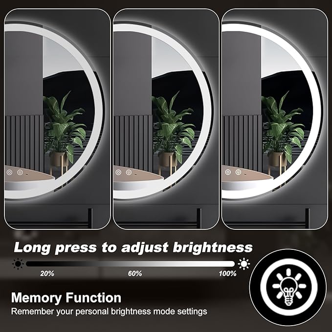 NEWBULIG 28 Inch Round LED Bathroom Wall Mirror with Lights, Light up Vanity Bathroom Mirror for Over Sink, Anti-Fog and Dimmable, Front Light and Backlit, Memory Function, Shatter-Proof, White