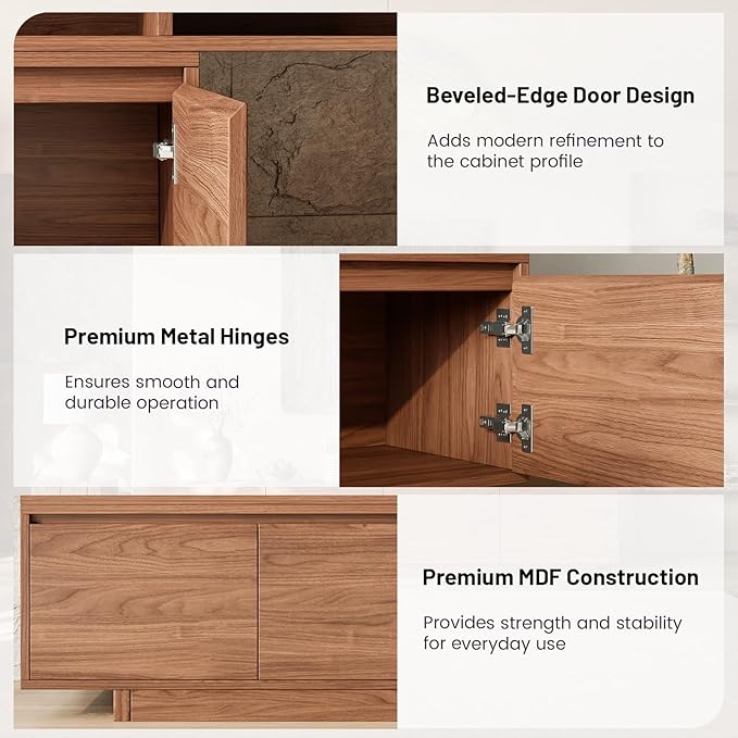 Extendable TV Stand for 65-100 Inches TVs - Walnut Entertainment Console with 2 Cabinets, 3 Open Compartments & 1 Adjustable Shelf, Cable Management, Adjustable Length 63''-94.5'' (Walnut, 63"-94.5")