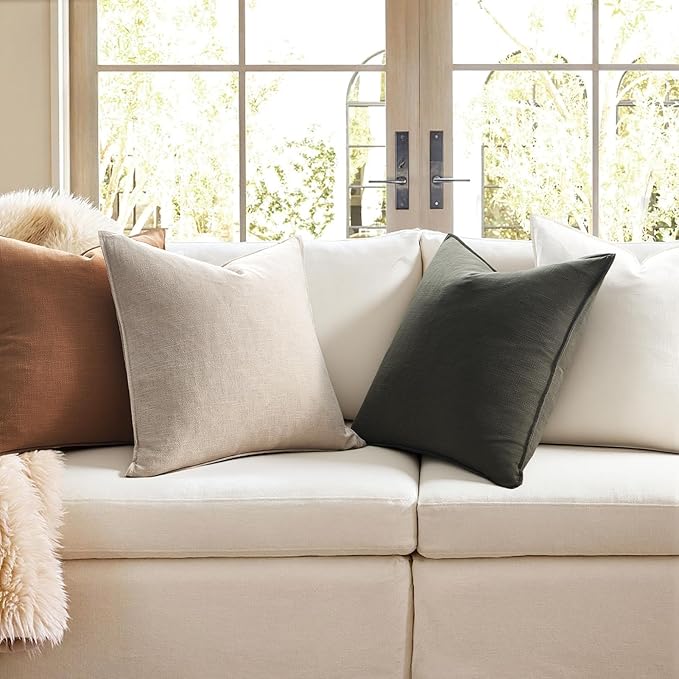 Pack of 4 Throw Pillow Covers 18x18 Inch Goldolive Soft Decorative Linen Pillow Covers Farmhouse Boho Cushion Covers for Mid Century Modern Home Decor Sofa Bedroom Living Room