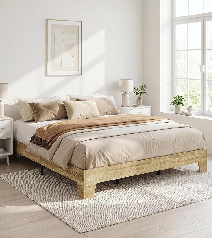 GarveeHome Full Size Platform Bed Frame, Minimalist Wood Bed Frame No Headboard Needed, Sturdy Low Profile Bed with Natural Wood Grain, Noise-Free & Easy Assembly