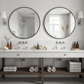 Antok 24 Inch 2PCS Round Mirror for Wall, Round Bathroom Mirror, Circle Wall Mirrors with Black Metal Frame, Circle Mirrors Suitable for Wall, Bathroom, Vanity, Living Room, Entryway
