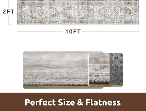 AMOAMI-2X10 Runner Rug-Washable Runners for Hallways-Soft Non Slip Bedside Rugs for Bedroom-Vintage Long Rug for Hallways Entryway Laundry Room Stair Kitchen Bathroom Grey