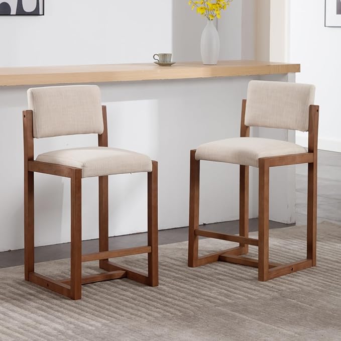 DUOMAY Modern Bar Stools Set of 4, 26" Counter Height Barstools, Linen Upholstered Kitchen Island Chair with Wood Legs for Home Bar Coffee Shop, Beige