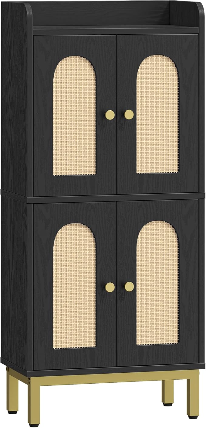 Hzuaneri Bathroom Cabinet, Small Storage Cabinet with 4 Doors, Bathroom Organizers and Storage Cabinets with Adjustable Feet, Cabinets Freestanding for Living Room, Kitchen, 7.1"D x 14.6"W x 32.7"H
