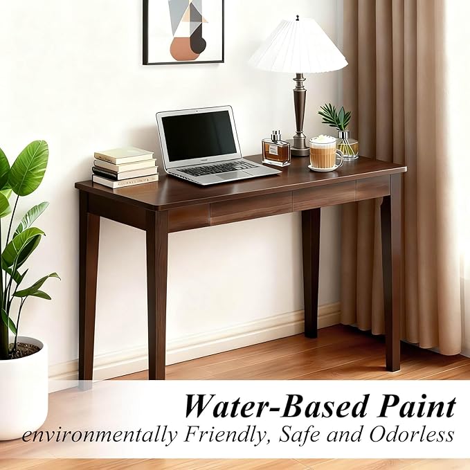 Solid Wood Desk,40" Oak Wooden Desk with Drawers,Mid Century Modern Small Computer Desk with Drawers for Small Spaces Home Office Solid Wood Writing Desk (Walnut Color-2, 40")