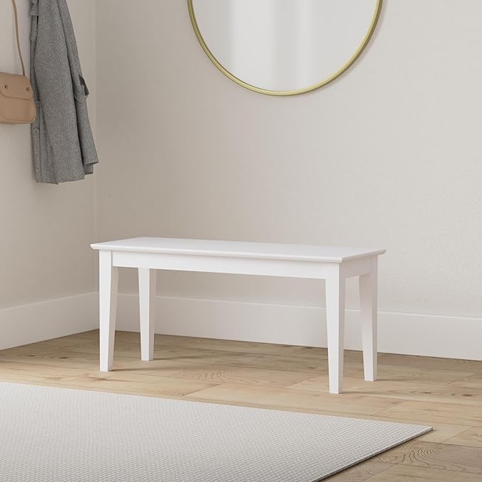 Shaker Style Solid Parawood Kitchen/Dining Bench, 39"W x 14"D x 18"H, Sturdy Seating for Entryway, Living Room, Family Room, or Breakfast Nook, Easy Assembly, Unfinished, Ready to Stain or Paint