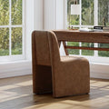 Hyfirm Mid-Century Modern Brown Faux Leather Desk Chair No Assembly Required | Fully Upholstered Armless Accent Chair with Metal Footrest, Comfy Side Chairs for Kitchen, Livingroom, Home Office, Study