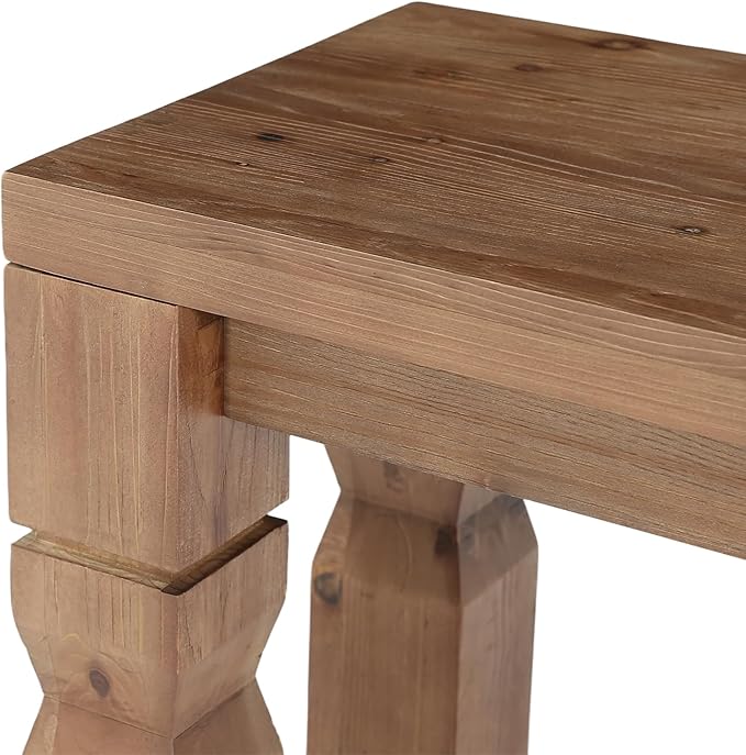 LITTLE TREE Solid Wood Bench, 55-Inch Long Farmhouse Wooden Bench Seat for Entryway, End of Bed, Dining Room, Living Room, Easy Assembly, Rustic Brown