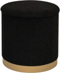 B FSOBEIIALEO Ottoman with Stroage, Round Boucle Storage Ottoman with Gold Plating Base,Foot Rest Stool for Dorm Room, Living Room Black, 14.76"x14.76"x16.34"