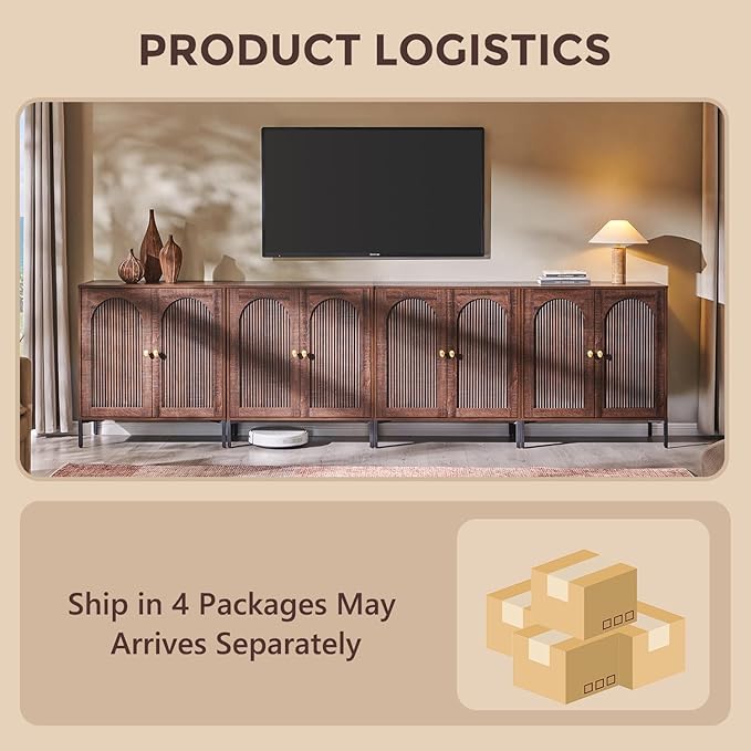IFGET Modern Buffet Cabinet with Storage, 123.5" W Fluted Arched Sideboard Cabinet w/Adjustable Shelves, Wooden Modular Coffee Bar for Dining Room, Kitchen, Living Room, Entryway, Brown