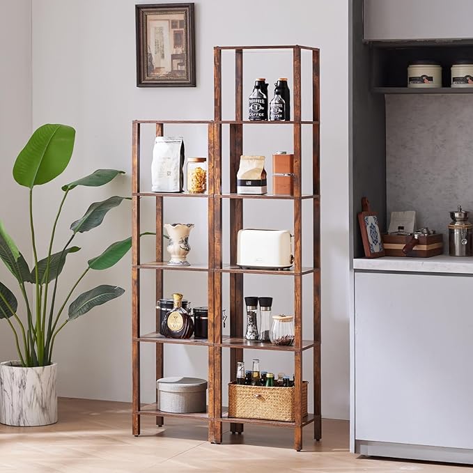 YUFAM 66in Tall Bookshelf 6-Tier Small Narrow Bookcase, Skinny Book Shelf for Small Space, Farmhouse Slim Shelf with Storage, Wood Freestanding Display Thin Bookshelves for Living Room, Office, Brown