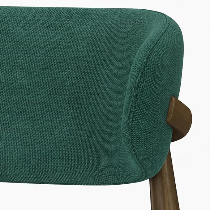 Modern Solid Wood Dining Chairs Set of 2 with Curved Back, Ergonomic Upholstered Seat, Natural Wood Legs with Adjustable Anti-Slip Foot Pad (Dark Green-Walnut, Set of 2)