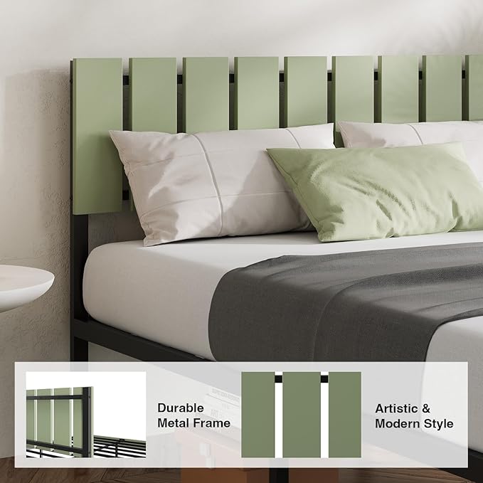 Novilla Full Size Bed Frame with Modern Wooden Slatted Headboard, Easy Assembly, Heavy Duty Metal Platform, Noise-Free, Under-Bed Storage, No Box Spring Needed