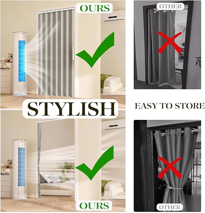 Jilron 100% Blackout Fabric Folding Door Curtain with Magnetic Closure - Accordion Style for Sliding Doors, Closets,Wardrobe and Temporary Door Solutions Doorway Curtains（W42 x L78, Grey 1 Panel）