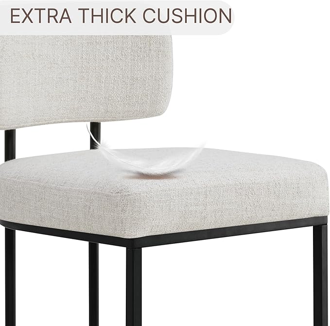 26" H Counter Height Bar Stools Set of 3, Modern Linen Fabric Upholstered Barstools with Backrest for Kitchen Island, Black Metal Frames, Wheat