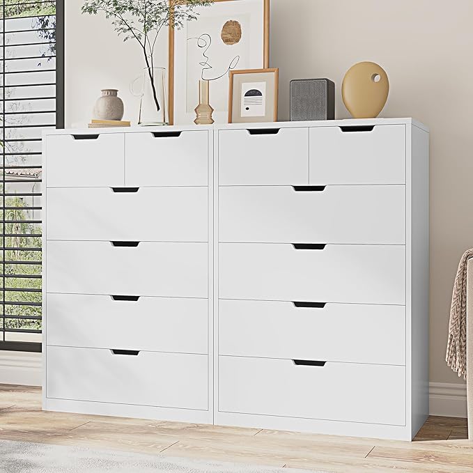 HAUOMS Tall 6 Drawer Dresser, White Modern Chest of Drawers for Bedroom,Closet Dressers with Drawers for Living Room, Entryway, Hallway