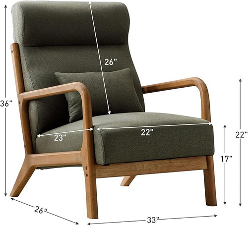ANJ Mid Century Modern High Back Accent Chairs Set of 2, Single Lounge Armchair with Solid Wood Frame, Comfy Reading Chair for Living Room, Easy Assembly