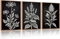 HPNIUB Vintage Floral Framed Canvas Wall Art Set, Minimalist Botanical Wall Decor, Nature Inspired Wildflower Leaf Wall Painting, Neutral Artwork for Living Room, Office(Set of 3,12X16 Inch)