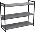 Household Essentials Jamestown Wide 3 Shelf Open Storage Bookshelf Rustic Slate Concrete and Black Metal
