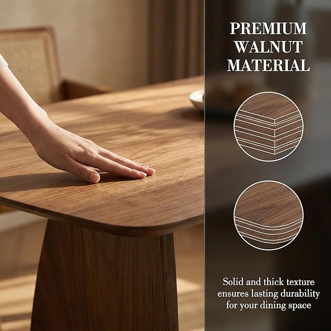 ROCITY 70 Inch Large Dining Table for 6-8 People, Solid Wood Kitchen Table with Curved Wooden Legs, Mid Century Modern Rectangular Long Dinner Table for Dining Room, Walnut